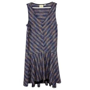 Maeve Sleeveless V-Neck Multicolor Chevron Knit Midi Dress Size L